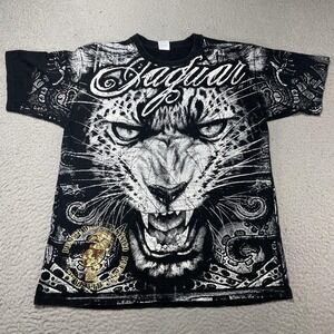 Jaguar Shirt Mens Large Black All Over Graphic Yazbek Mexico Double Sided Tee